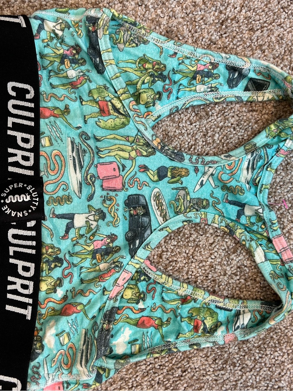 Culprit x Super Slutty Snake Cozy Bralette Lounge Sports Bra. Graphic lizards. - Picture 3 of 7